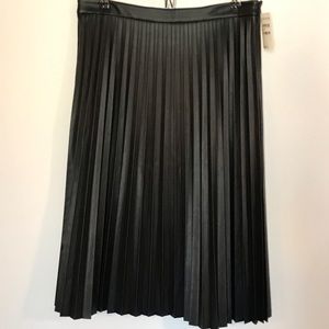 Faux Leather Black Skirt - Pleated